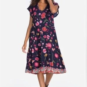 NWT Johnny Was Navy Floral Midi Dress